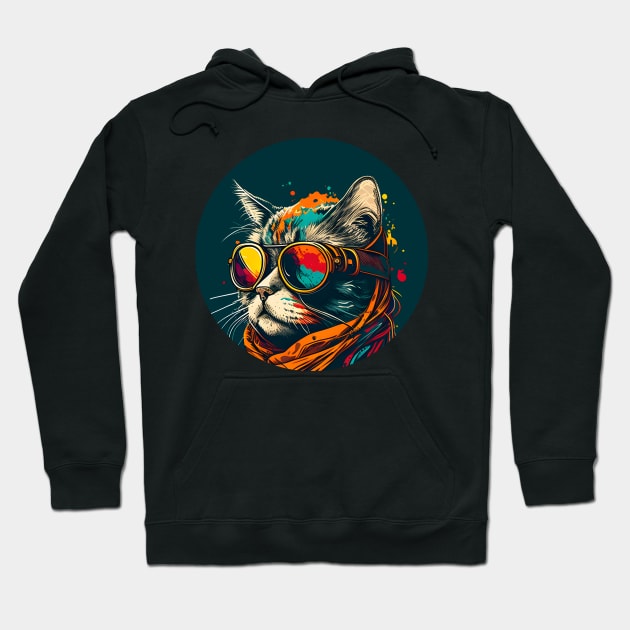 Cat Thinking About Life - Colorful Cat Kitten Lover Hoodie by Ray E Scruggs